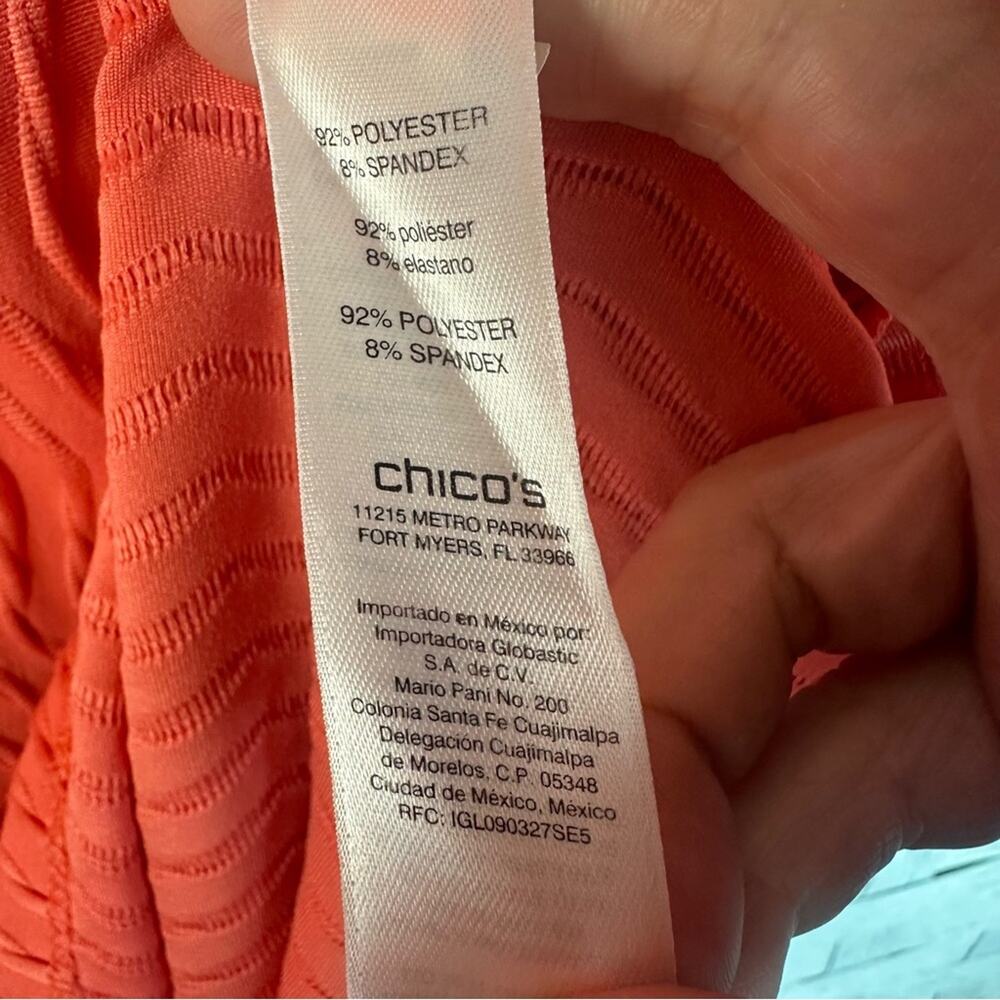 Chico's Women’s textured pullover blouse salmon 3/4 length sleeve preppy spring - Picture 6 of 10